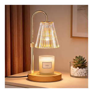 Lampe chauffe-bougie de luxe pour la maison avec support métallique durable, base en bois et couvercle en verre décoratif - Product Image 2