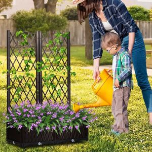 Free Standing Wicker Trellis <b>Planter</b> <b>Box</b> Outdoor Raised Garden Bed with Drainage Holes for Vine Climbing & Flower Planting - Product Image 3