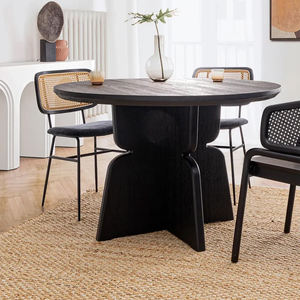 Wooden Foldable 4-Seater Eco-Friendly Dining Table Modern New Design Deep Black Sandblasted Finish Stylish Pedestal Base <b>Home</b> - Product Image 5