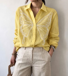 Chemisier Rétro Femme en Lin 100% avec Détails en Dentelle, Manches Longues, Style Français, Couleur Bonbon – Vente en Gros - Product Image 3