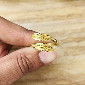 Trendy <b>Top</b> Choice <b>Feather</b> Ring Boho Brass Rings For Women 18k Gold Plated Plume Statement Dainty Jewelry Wholesale/OEM/ODM - Product Image 4