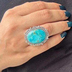 925 Sterling Silver Oval <b>Turquoise</b> <b>Ring</b> Handmade Boho Women Jewelry Gift - Product Image 4