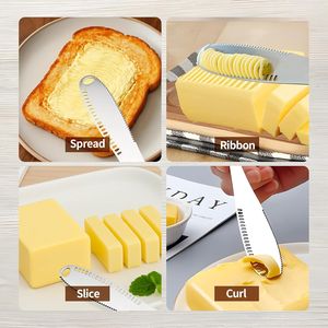Set di 4 Utensili per Burro in Acciaio Inox con Manico Ergonomico: Coltello, Arricciatore, Grattugia e Spalmatore con Fori per Formaggio - Product Image 2