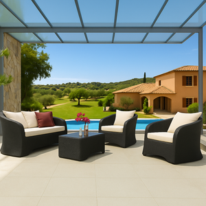 Juego de Muebles de Patio Modernos para Exteriores, Directo de Fábrica, Sofá de Mimbre Resistente a los Rayos UV, Cojines Impermeables, Diseño Plegable, para Almacén u Hotel - Product Image 3