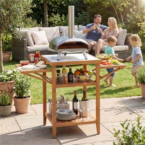 Acacia Wood Outdoor Grill <b>Table</b> with Drop Leaf <b>BBQ</b> Prep Station Faux Marble Resin Top - Product Image 6