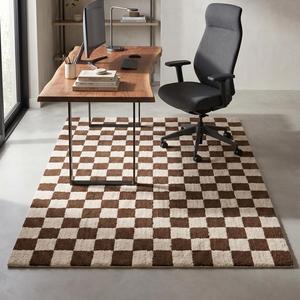 Alfombra Moderna a Cuadros Marrón y Marfil, Alfombra Geométrica con Diseño a Cuadros, Hecha a Mano, para Decoración de Sala de Estar y Dormitorio - Product Image 3