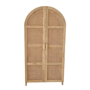 Modern Rattan Arched Wardrobe <b>Cabinet</b> Solid Wood Door Freestanding <b>Bedroom</b> <b>Storage</b> Furniture Scandinavian Design - Product Image 2