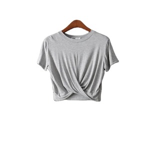 T-shirt court d'été pour femme, uni, à manches courtes, col montant, décontracté, respirant, anti-plis, haute qualité, 100% coton 305 g/m² - Product Image 2
