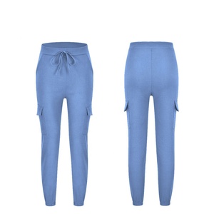 Best Quality Lady Jogging Stretchy Mid Pleated Trousers Solid Colour <b>Stacked</b> Pants Fashion Workout Sweatpants for Summer Flat - Product Image 5