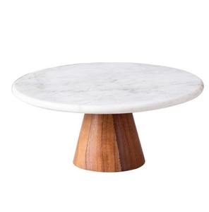 Elegant Round <b>Marble</b> <b>Cake</b> <b>Stand</b> with Wooden Base Handmade Serving Tray for Desserts At Best Price - Product Image 5