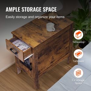 Farmhouse Style Nightstand with Charging Station 3 Tiers End <b>Table</b> 1 Drawer <b>Storage</b> Cabinet <b>Side</b> <b>Table</b> with USB Port - Product Image 4