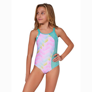 Justaucorps de gymnastique pour filles, personnalisé, en spandex, à paillettes, sans manches, taille élastique, motif vague arc-en-ciel, pour entraînement et danse - Product Image 1