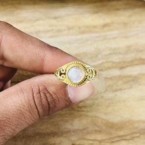 Hot Design Vintage Gold Plated Brass Moonstone <b>Ring</b> Women's Filigree Texture Dainty <b>Ring</b> <b>Statement</b> Wholesale <b>Ring</b> For Women - Product Image 4
