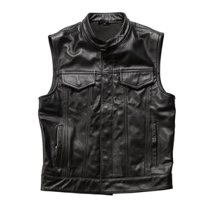 2026 Professional <b>Men's</b> Premium Leather Motorcycle Biker <b>Vest</b> Perforated <b>Black</b> Breathable Casual Canvas Front - Product Image 6
