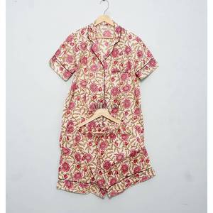Ensemble de pyjama court pour femme 100% coton indien, printemps/été, respirant, léger, luxueux, logo sur le devant, séchage rapide, couleur personnalisée - Product Image 6