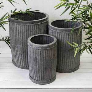 Macetas Redondas Acanaladas de Hormigón Gris Vintage, Macetas Rústicas Industriales para Jardín - Product Image 1