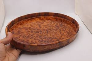 Plateau de service rond en bois de manguier peint à la main, motif Plumeria, durable, couleur noyer brillant, plateaux de service décoratifs en bois - Product Image 4