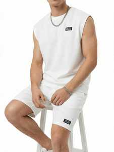 Ensemble T-shirt sans manches et short pour homme ONETEN, blanc uni, décontracté, été, col rond, tenue 2 pièces - Product Image 1