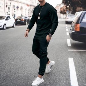 Ensemble de survêtement blanc pour homme, sweat-shirt à manches longues et col rond, pantalon de jogging, couleur unie, tenue de sport décontractée, coupe régulière longueur entière - Product Image 2