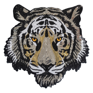 Tiger Head Sequined Washable Patch Sew-On Fabric Applique for Clothing Hats Gifts - Product Image 1