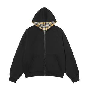 Custom Plaid <b>Zip</b> Up Hoodie Men Oversized Full <b>Zip</b> <b>Hooded</b> Jacket Streetwear OEM ODM Wholesale Private Label Casual Fleece Hoodie - Product Image 4