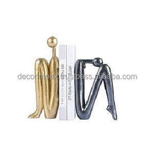 Porte-livres décoratifs uniques en métal abstrait - Porte-livres en métal réglable en or bleu pour livres lourds Décoration artistique - Product Image 1