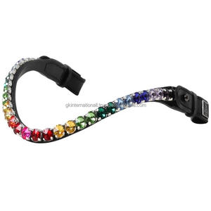 Banda de cejas de caballo de cuero negro con forma de onda profunda con cristales de arcoíris de colores banda de cejas mega Bling de marca para brida - Product Image 5