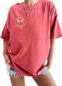 T-shirt 100% Coton Vintage Délavé pour Femme, Coupe Oversize, Col Rond, Épaules Tombantes, Style Streetwear, Effet Délavé à l'Acide, Personnalisé, Anti-plis - Product Image 6