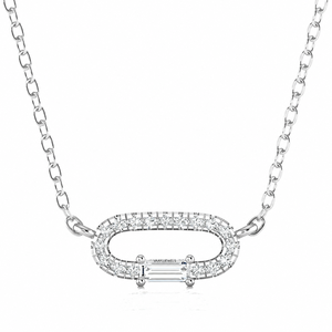 Pendentif ovale ouvert en diamant de laboratoire taille baguette et rond, en or 10K 14K 18K, argent 925 935 plaqué rhodium, pour fiançailles - Product Image 3