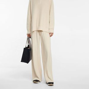Ensemble de vêtements pour femmes, pull en cachemire à col roulé en tricot côtelé pour l'automne et l'hiver, haut et pantalon long, ensemble de 2 pièces, survêtement - Product Image 1