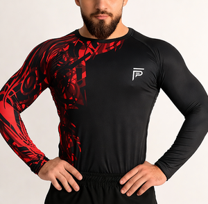 Men’s <b>Custom</b> <b>Compression</b> <b>Shirt</b> Long Sleeve Gym Fitness Rashguard Quick Dry Breathable Sports T <b>Shirt</b> Red Black <b>Design</b> - Product Image 1