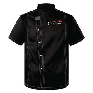 Découvrez les vestes de chef unisexes Impex en polyester et coton, uniformes de restaurant et de bar, fermeture à boutons, noir - Product Image 1