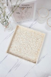 Plateau de service rectangulaire en mosaïque artisanale antique avec motif de feuilles colorées, assiette décorative bohème pour les plats de mariage et de fête - Product Image 4