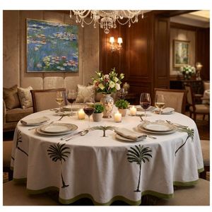 Nappe Ronde de Qualité Supérieure à Motif Palmier Méditerranéen pour la Maison – Prix le Plus Bas - Product Image 1