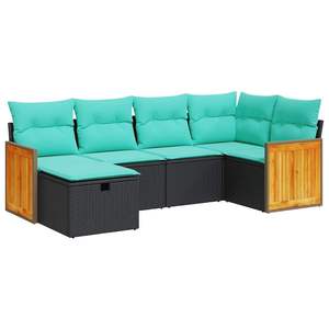 Ensemble de canapés de jardin en rotin PE noir à six places avec housses amovibles - Product Image 2