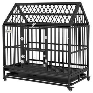 48\" Heavy Duty Dog <b>Crate</b> for XL and L Dogs Stable Large Cage with 4 Lockable Wheels Double Doors & Removable Tray - Product Image 1