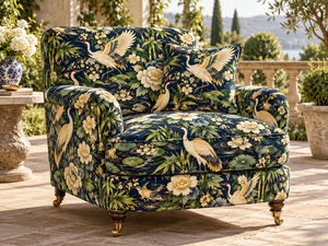 Tissu d'ameublement tissé Chinoiserie motif grue bleue, textile d'ameublement personnalisé pour la maison, 58/60 pouces - Product Image 1