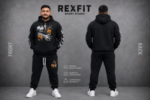 Custom <b>Mens</b> <b>Black</b> Graphic Pullover Hoodie Heavyweight <b>Fleece</b> Printed Streetwear Sweatshirt Fashion Hooded Top 100% Cotton - Product Image 2
