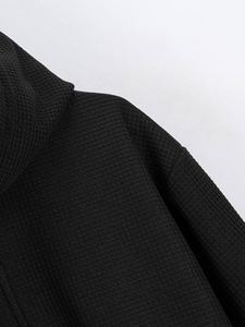 Sweat-shirt à capuche noir pour homme, à demi-zip, manches longues, uni, décontracté, très vendu - Product Image 4