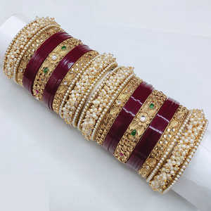 Elegant Kundan Stone and <b>Pearl</b> Acrylic Bridal Bangles Premium Wedding Jewelry Set for <b>Women</b> Party & Festive Wear - Product Image 1