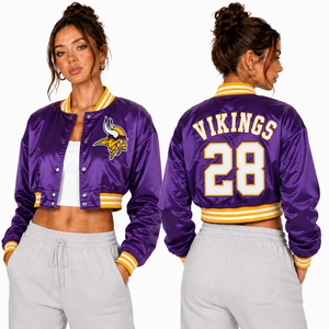 Custom Cropped Satin Varsity <b>Jacket</b> Women Embroidered Team Logo Front Player Name Number Back Fashion Streetwear Wholesale Maker - Product Image 2