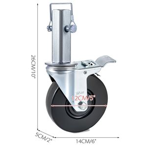 Lot de 4 roulettes pivotantes en caoutchouc robustes pour échafaudage, 5 pouces, matériau TPR, double verrouillage, tige carrée de 1,26 pouce, capacité de 440 lb - Product Image 4