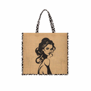 Beach Vibes Eco-Friendly Fashion Jute Tote <b>Bag</b> PP Webbing Handles <b>Medium</b> <b>Size</b> Geometric Pattern Zipper Closure Daily Outdoor Use - Product Image 3