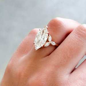 Bagues de fiançailles en diamant marquise 3 carats, sertissage à griffes de 2,1 mm, inspirées de la nature, solitaires cultivés en laboratoire, bijoux fins uniques en or massif 14k 18k - Product Image 2