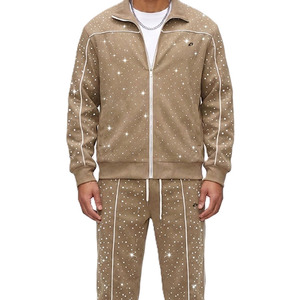 Conjunto Deportivo de Hombre con Pedrería, Sudadera con Cremallera y Pantalones Jogger de Terciopelo Personalizados, Ropa Deportiva de Lujo, Proveedor OEM ODM - Product Image 4