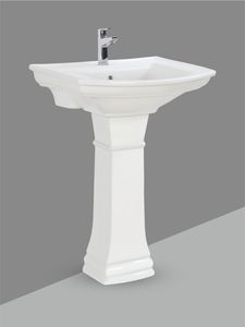 Lavabo Moderno de Cerámica Linea con Pedestal Completo, Lavabo Cuadrado de Pared, Lavabo de Porcelana Blanca de Alto Brillo - Product Image 3