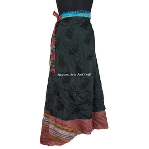 Reversible Sari Recycle Silk <b>Beach</b> Party Wear Wrap Around Skirt 2 Layer Reversible <b>Magic</b> Silk Saris Wrap Long Skirt Boho Style - Product Image 5
