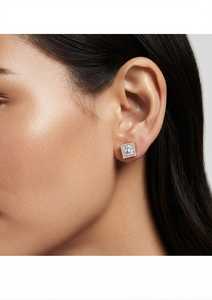 Boucles d'oreilles clous en or rose avec diamants de laboratoire taille princesse, sertis clos classiques, cadeau de fête pour femme, certifiées IGI - Product Image 4