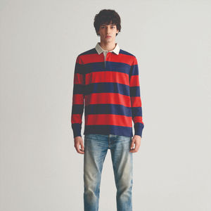 Camiseta Polo a Rayas para Hombre, Cómoda, de Alta Calidad, Tejido Transpirable, Color Rojo Marino, Tallas Grandes, Servicios OEM - Product Image 1