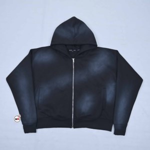 Unisex <b>Black</b> Hooded Zipper Tracksuit Full Length Solid Color Casual Autumn Wear Breathable Trendy Polyester Sweatshirt <b>Pants</b> Set - Product Image 2